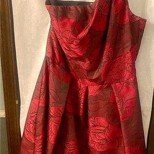 ALFRED SUNG One Shoulder Burgundy Floral Dress